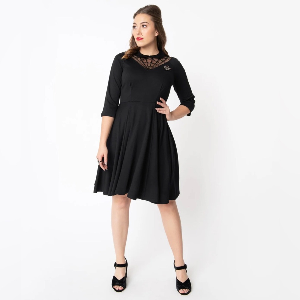 NWT Black Spiderweb Endora Fit & Flare Dress by Unique Vintage Large